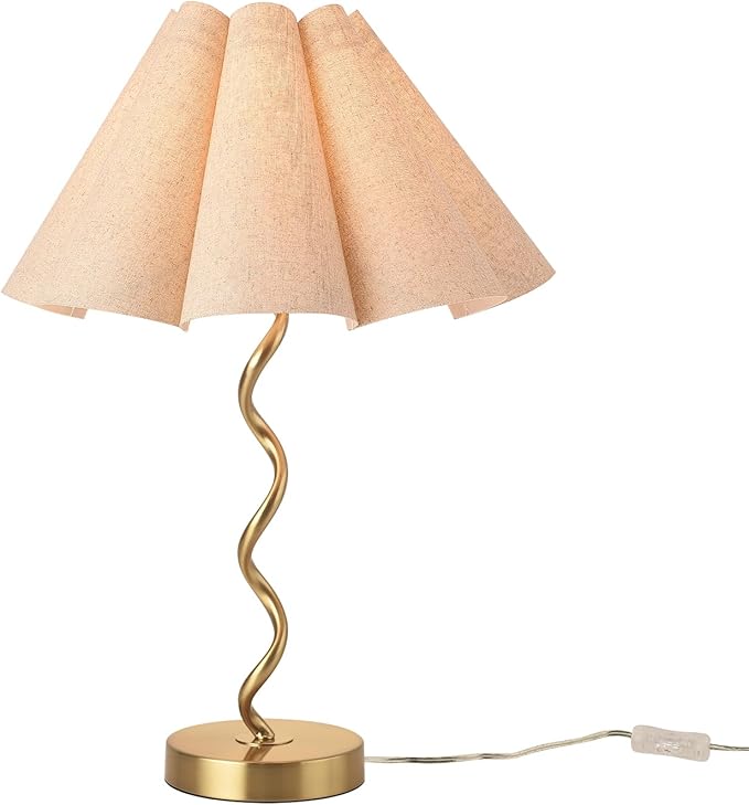 Gold Modern Table Lamp, Scalloped Pleated Desk Lamps Wavy Lamp for Bedside, Bow Table Lamps for Kitchen Counter, Nightstand Decor, Bedside, Bedroom, Living Room - Bloomnest