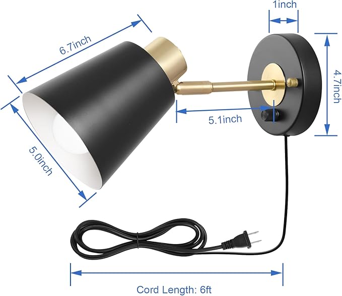 Wall Sconce Plug in, Remote Control Dimmable Wall Sconces and Adjustable Color Temperature 2700K-6000K Wall Lights with Plug in Cord, Wall Mounted Light for Bedroom Bedside(2 Pack, 2 Bulbs) - Bloomnest