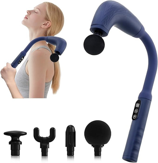 Massage Gun with Upgraded Extension Handle, Back Massager for Pain Relief Deep Tissue, Muscles/Neck/Shoulders/Waist/Legs Massager with 4 Massage Heads & 6 Speed Levels & 3 Massage Modes, Blue - Bloomnest