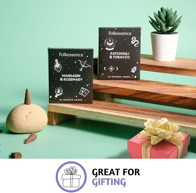 Folkulture Incense Cone Scented | Set of 2 Inscents-Cones (20 Cones) | Mandarin and Rosemary, Tobacco & Patchouli | Variety Pack Insence Cone for Relaxation and Meditation | Insenses for Home