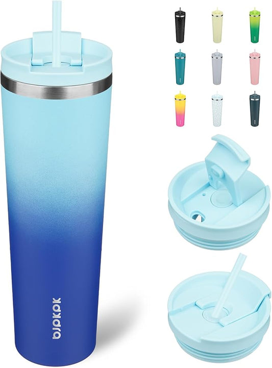 BJPKPK 34oz Insulated Tumbler With lid And Straw Stainless Steel Tumblers Travel Coffee Mug Reusable Thermal Cup,Sky - Bloomnest