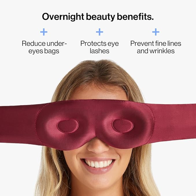 Dore & Rose Aura Sleep Mask, 100% Light Blocking Mulberry Silk Eye Mask (23 Momme), Extra Room for Lashes, Reduces Eye Bags & Dark Circles, Adjustable Travel Deep Sleep Mask for Men & Women (Burgundy)