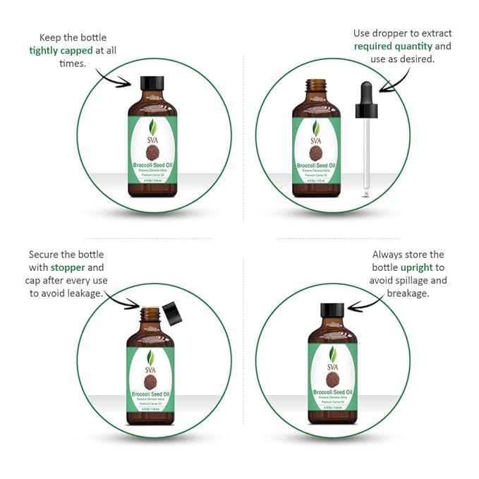 SVA Broccoli Seed Oil - 4 Fl Oz – 100% Natural Cold Pressed Broccoli Oil - for Face, Skin Care, Hair Care, Scalp Massage & Body Massage – Carrier Oil with Dropper - Bloomnest