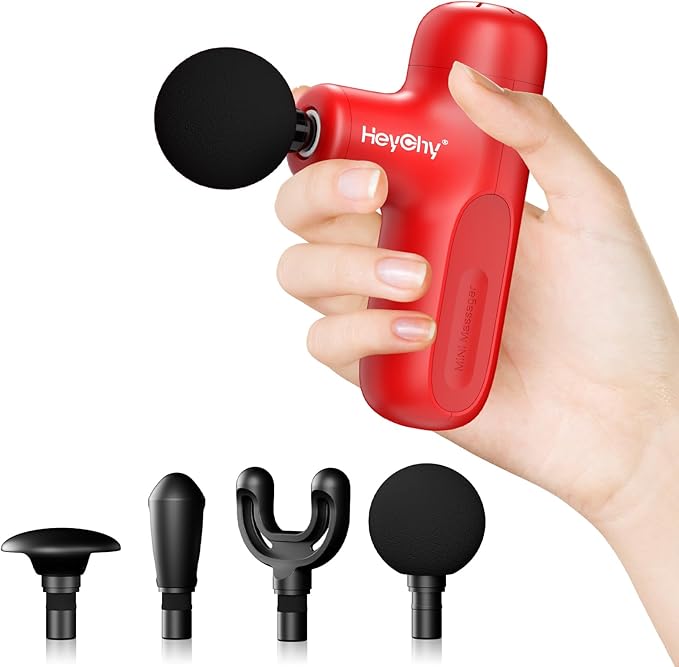 Super Mini Massage Gun Deep Tissue with 4 Attachments, Handheld Portable Mini Travel Size Percussion Deep Tissue Massager with 5 Speeds, Massager Gun Ideal Gift for Man & Women, Red - Bloomnest