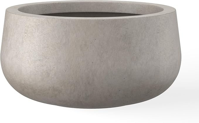 Kante 19.6" Dia Round Concrete Planter, Cement Plant Pots with Drainage Hole and Rubber Plug for Outdoor Indoor Garden Home, Modern Curvaceous Design, Weathered Concrete - Bloomnest