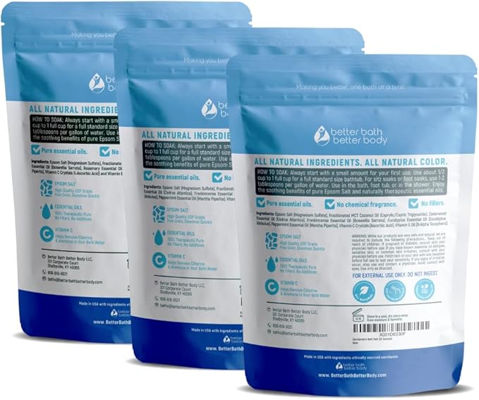 Gentleman's Bath Salt (3-Pack Plus Scoop) Bath for Men with Pure Essential Oils in BPA Free Pouch with Press-Lock Seal Made in USA 3-Pack of 2-lbs, 6-lbs Total - Bloomnest