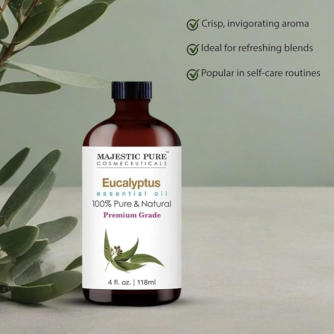 Majestic Pure Eucalyptus Essential Oil with Glass Dropper - 4 Fl Oz Pack of 2-100% Pure and Natural Eucalyptus Oil - Premium Grade Essential Oils for Diffuser, Aromatherapy, Soap and Candle Making - Bloomnest