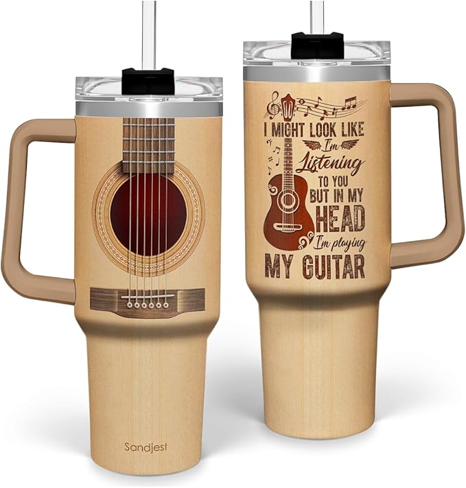 SANDJEST Guitarist Gifts for Men, 40oz Stainless Steel Insulated Coffee Tumbler with Lid & Straw, Travel Cup Gift for Musician Guitar Player, Christmas Birthday - Bloomnest