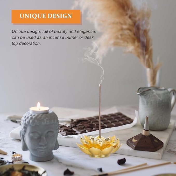 4PCS Lotus Stick Incense Holder, Gold Brass Incense Holder for Sticks and Cone, Metal Agarbatti Stand for Pooja Decorations Meditation Yoga Relaxation - Bloomnest