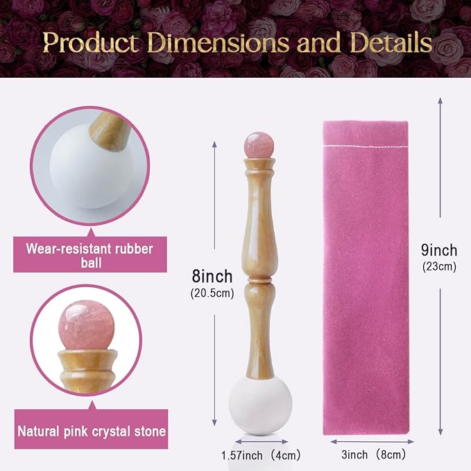 Singing Bowl Mallet,Rubber Mallet Striker with Silicone Head and Wooden Handle and Crystal Sphere for Playing Quartz Crystal Singing Bowls(Pink) - Bloomnest