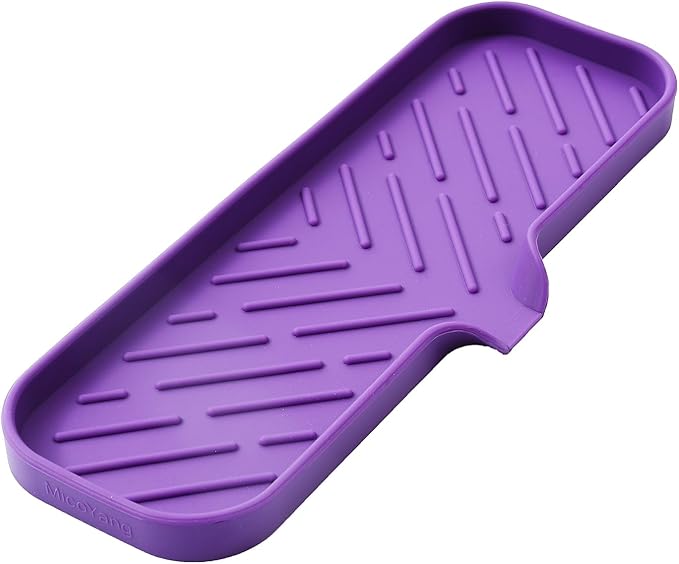 Silicone Bathroom Soap Dishes with Drain Spout-Bathroom and Kitchen Sink Organizer,Sponge Holder,Dish Soap Tray,Perfect for Dispenser,Scrubber,Bottle,Cup on Sink or Counter-Purple 12"×4" - Bloomnest