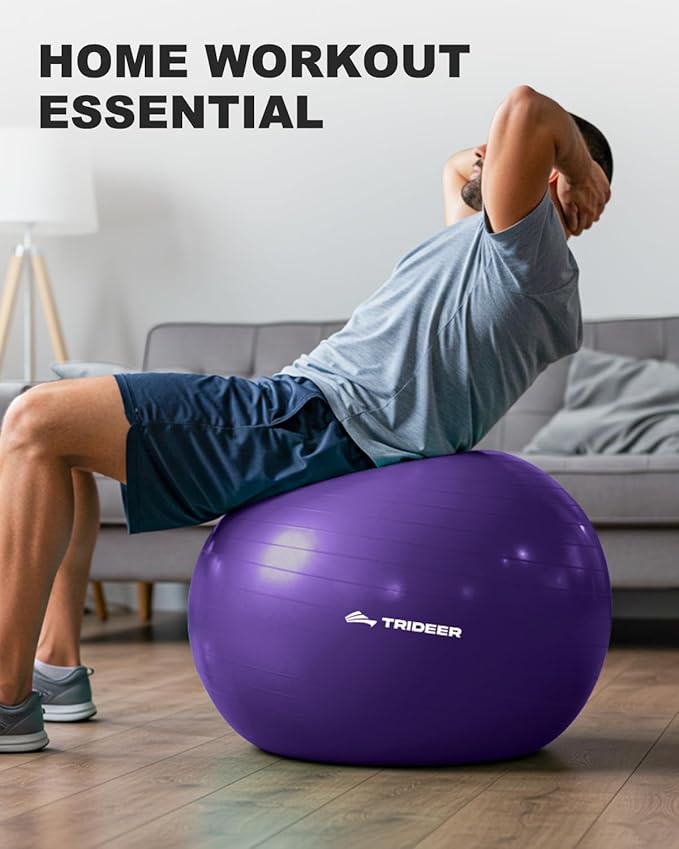 Trideer Exercise Ball for Yoga, Pilates & Fitness – Stability Ball Equipment for Home Gym & Office Chair, Core & Balance Training Accessories, Physical Therapy Equipment, Quick Pump Included, 5 Sizes - Bloomnest