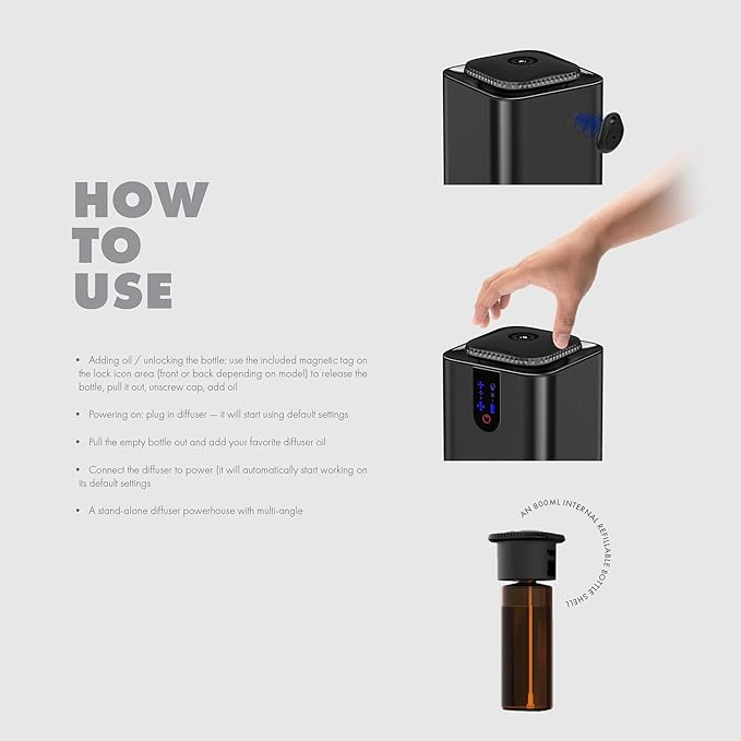 Aromely Smart Bluetooth Scent Diffuser, Aromatherapy Nebulizing Waterless Diffuser for Two-Story Homes, Offices & Open Areas, App Controlled Perfect Aroma Diffuser Up to 3,000 SQFT - Black - Bloomnest