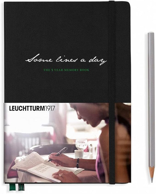LEUCHTTURM1917 - Some Lines A Day - 5 Year Memory Notebook - Hardcover Journal 366 Pages for 5 Years of Entries (Black) - Bloomnest