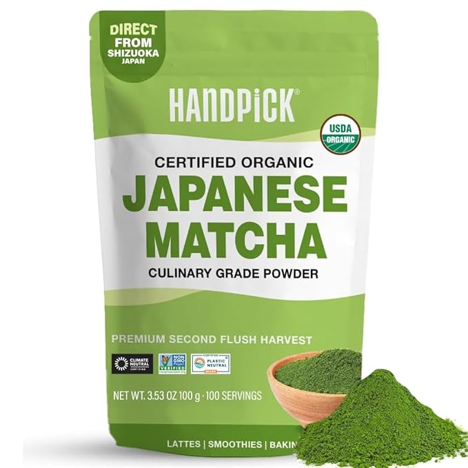 HANDPICK Japanese Organic Matcha Green Tea Powder (100 Servings) - Authentic Premium Second Flush Harvest | Resealable Ziplock Pouch - Bloomnest