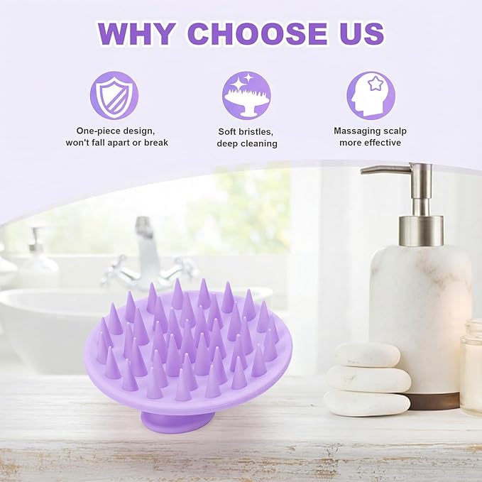 Silicone Scalp Massager Shampoo Brush, Scalp Brush for Hair Growth & Dandruff Removal, Hair Scrubber Scalp Stimulator Exfoliator Brush with Soft Bristles for Wet Dry Scalp Care (Light Purple) Meartchy
