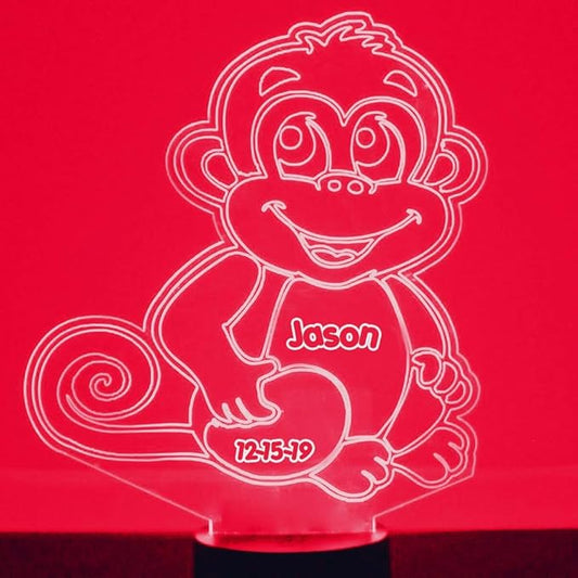 Monkey Custom 3D Illusion Lamp with Remote | LED Night Light with Personalized Name, Logo, Image, Design | 4 Modes, 16 Light Colors | USB or Battery Power | Made in The USA - Bloomnest