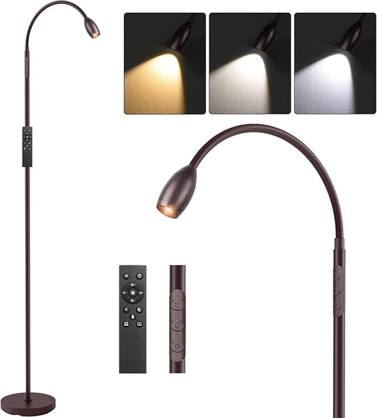 Reading Floor Lamp, 72" Tall LED Lamp with Flexible Gooseneck, Dimmable Zoomable Spotlight, Adjustable Color Beam Standing Lamp, Touch & Remote Control, Task Craft Living Room (Oil-Rubbed Bronze) - Bloomnest