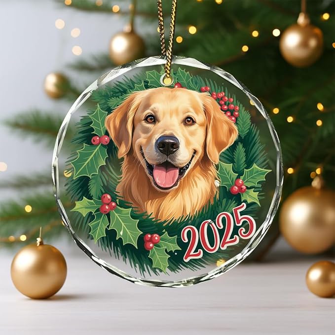 Golden Retriever Glass Ornament – Handcrafted Hanging Decoration, Elegant Keepsake with Unique Golden Retriever Design, for Home, Holiday Tree, or Special Occasion - Bloomnest