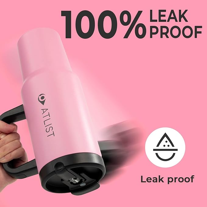 100% Leakproof 40 oz Tumbler with Handle & 4-in-1 SipSwig Lid, Built-In Flip Straw & External Stainless Steel Straw, Insulated Stainless Steel Cup, BPA-Free, Pink & Black - Bloomnest