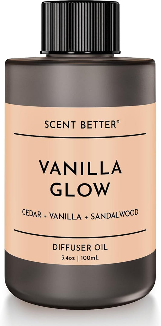 Scent Better Vanilla Glow Aroma Essential Oil Blend: an Aromatherapy Blend of Vanilla, Amber, and Sandalwood for Ultrasonic Diffusers & Nebulizers (3.3 Fl Oz, 100 mL) - Bloomnest