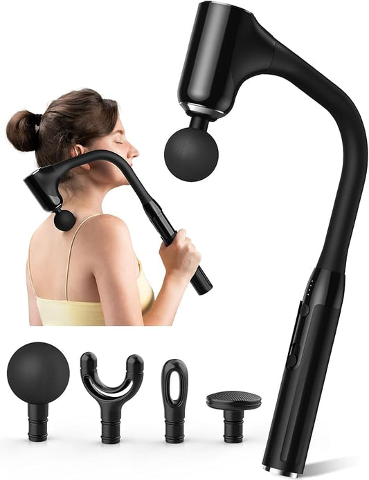 Massage Gun Deep Tissue - Back Massager for Pain Relief Deep Tissue with Extended Handle, 12MM Percussion Less-Shock Neck/Foot/Leg/Shoulder Massager, Infinitely Adjustable Speed & 4 Replaceable Heads - Bloomnest