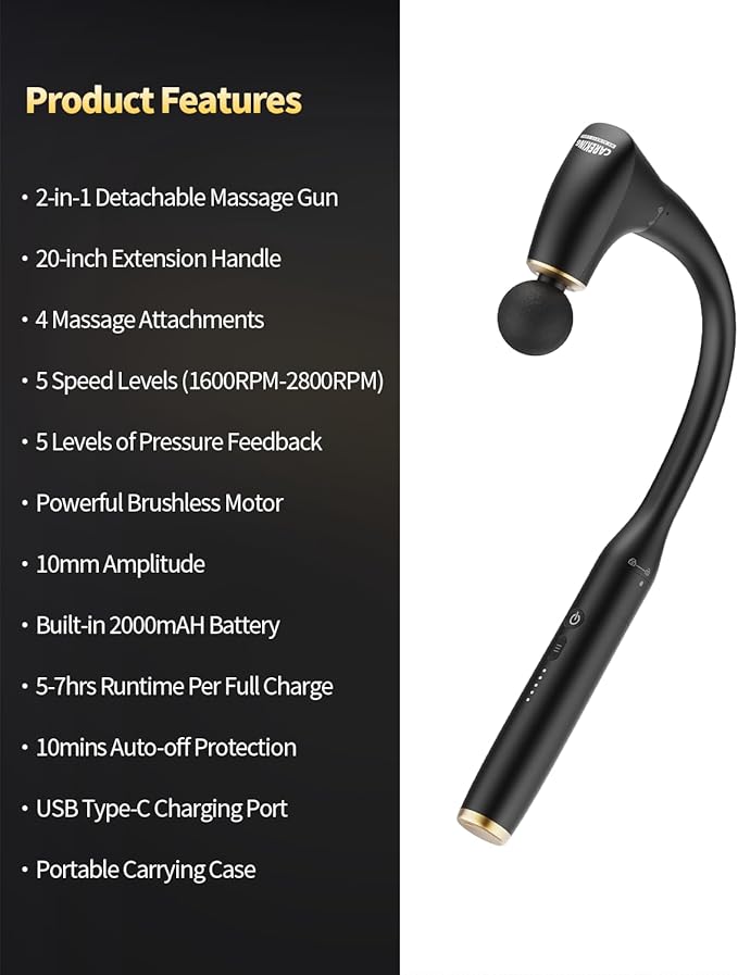 2-in-1 Detachable Percussion Massage Gun with Extension Handle, Back Massager for Pain Relief Deep Tissue Muscle Massager for Arm Shoulder Lower Back Thigh Waist, Gifts for Women, FSA-HSA Eligible - Bloomnest