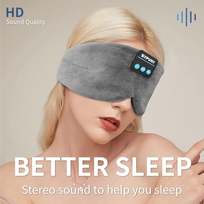 Sleep Eye Mask with Bluetooth Headphones, SYPVRY Wireless Headphones Bluetooth Silk Sleep Mask Blackout Blindfold, Bluetooth Eye Mask for Sleeping with Microphone - Bloomnest