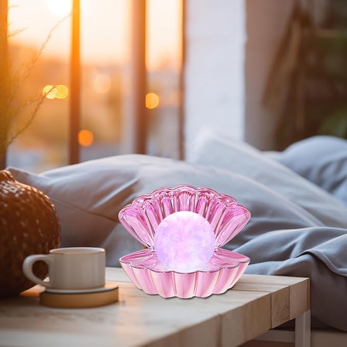 Shell Pearl Beach Themed Night Light, RGB 8 Colors Changing Mood Shell Pearl Lamps, Bedside LED Clamshell Portable Night Lights for Bar (Electroplating Powder) - Bloomnest