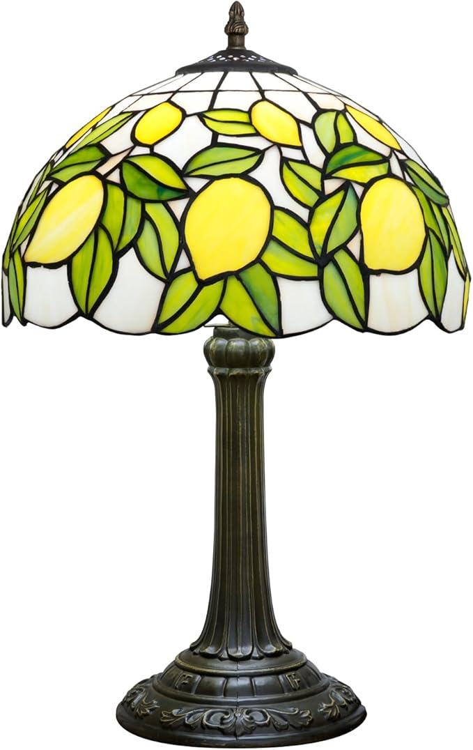 Tiffany Lamp Yellow Lemon Green Leaves Stained Glass Table Lamp Vintage Bedroom Desk Light for Home Dorm Office Art Craft Antique Decor Accent Aesthetic Nightstand Reading Light - Bloomnest