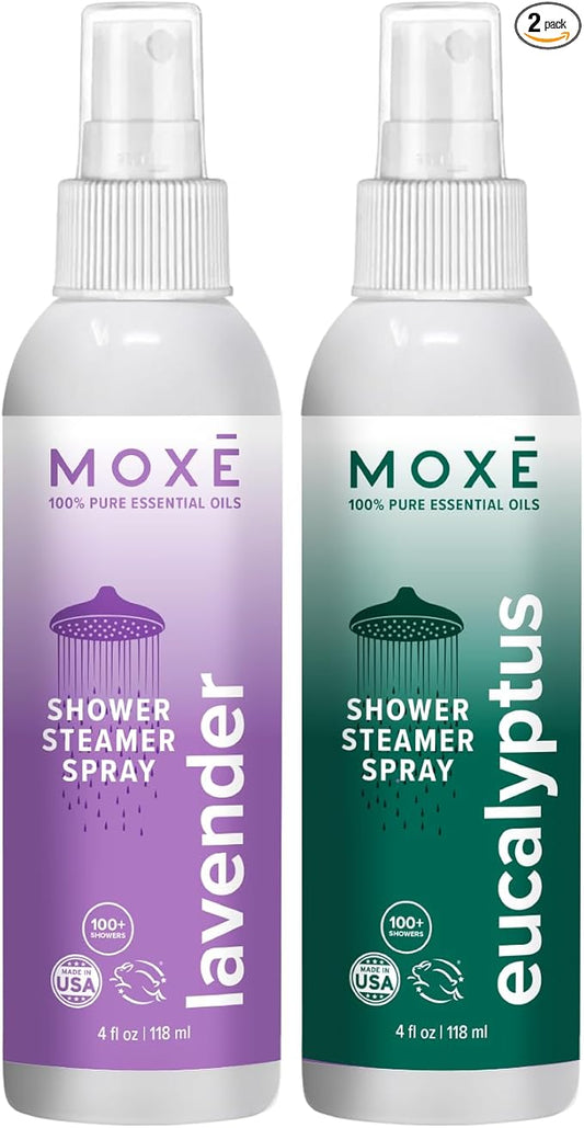 MOXE Shower Mist, Spa Steam Spray, Certified Natural Essential Oils, Aromatherapy, Calming Relief (Lavander and Eucalyptus, 4 Fl Oz (Pack of 2)) - Bloomnest