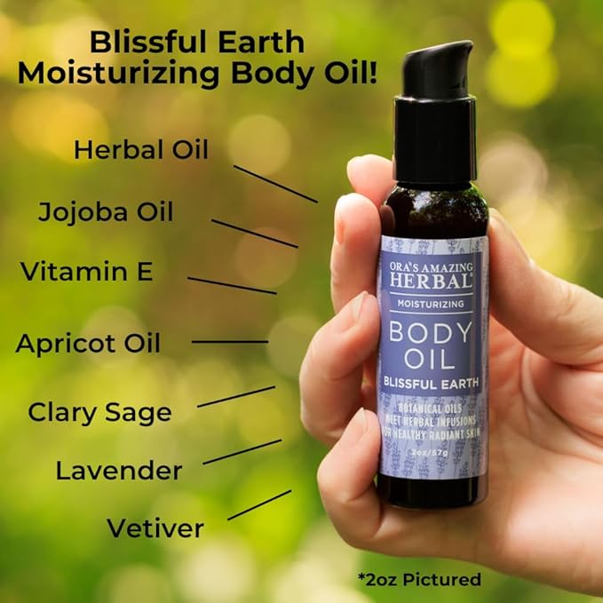 Ora's Amazing Herbal Moisturizing Lavender Body Oil for Women and Men, Nourishing Oil for Dry Skin, Relaxation, Massage Oil, Blissful Earth Scent, 2 oz, Travel Size with Pump - Bloomnest
