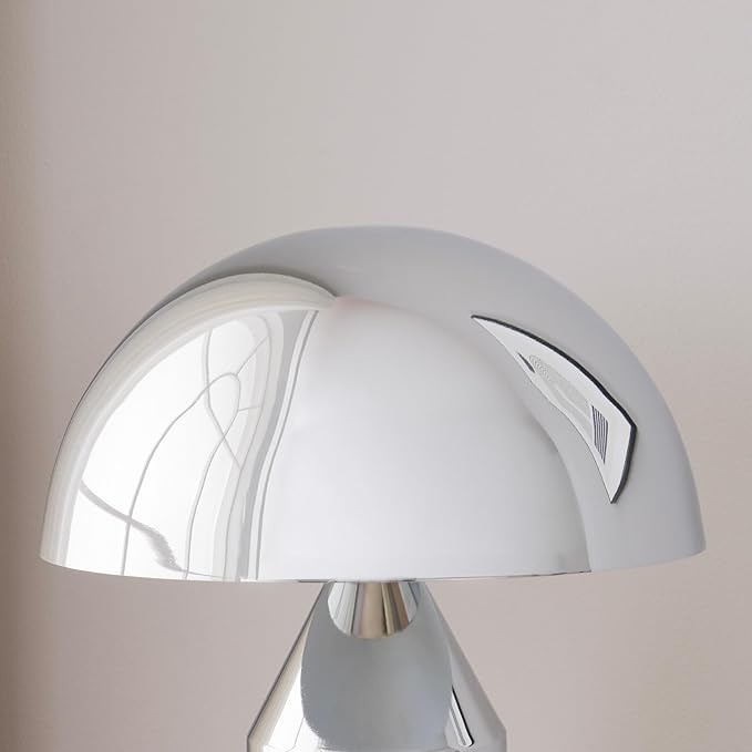 Brightech Venus 14" Globe Table Lamp – Modern Mid-Century Lamp with Golden Metal Shade – Nightstand, Bedside, Desk & Accent Table Lighting for Bedroom, Living Room & Office Décor - Chrome/Silver - Bloomnest