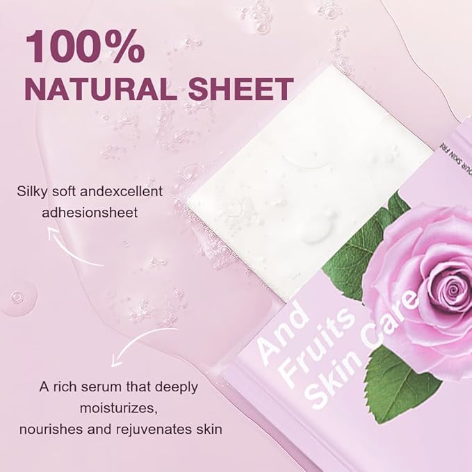 8 Pack Rose Face Mask,Pink Face Masks Spa Day kit Supplies for Women,Sheet Facial Mask Skincare for Kids Gifts Set,Hydrate Nourish Soothe for All Skin Types,Spa Party Favors - Bloomnest