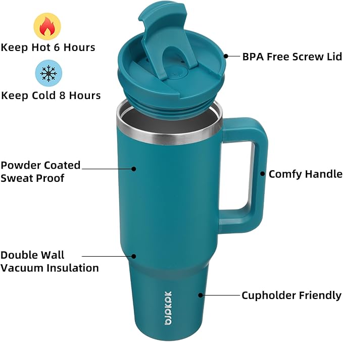 BJPKPK Insulated Tumblers With Handle And Straw 40 oz Stainless Steel Tumbler Cups With Lid,Laguna