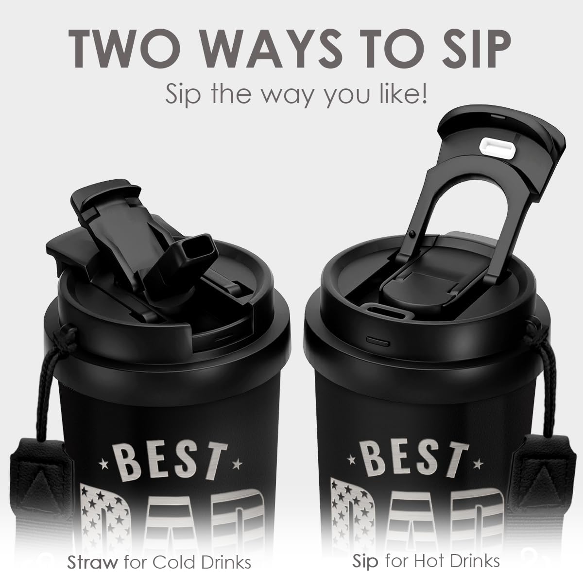 Dad Tumbler from Daughter- Stainless Steel 2-in-1 Lid Coffee Tumbler 18 oz, Best Dad Ever Insulated Travel Mug Gift for Men Husband Dad, Birthday Christmas 4th of July (American Flag)