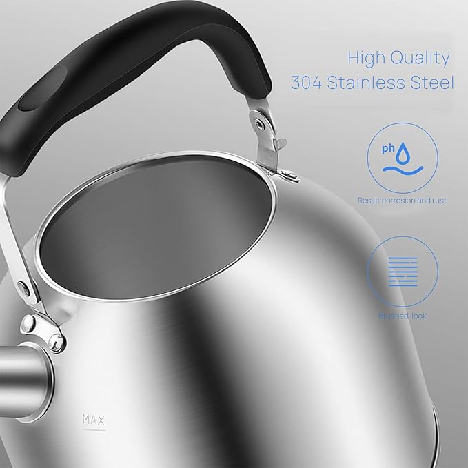 4.2 Quart/4L Stainless Steel Whistling Tea Kettle,Brushed Satin, Suitable to Boiling Water & Tea on Induction Stove, Gas Stove Top - Bloomnest