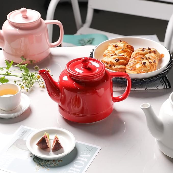 Sweejar 35 oz Porcelain Tea Pot, Teapot with Removable 18/8 Stainless Steel Infuser, Microwave & Dishwasher Safe Tea Maker, Tea Infuser Pots for Blooming loose Leaf Tea,Women Chrismas Women Gift (Red) - Bloomnest