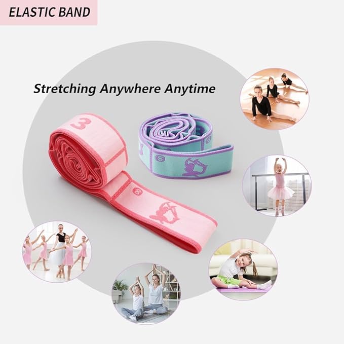 2 PCS Stretch Strap for Kids Dance Elastic Band for Children Gymnastics Stretching Strap Kids Stretching Bands Stuff Multi-Loop Adjustable Bands Stretching Resistance Ballet Bands -8 Loops