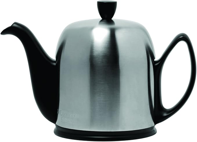 Degrenne Luxury French Tea Pot - Porcelain Teapot with Removeable Aluminum Infuser, Ceramic Tea Kettle for Loose Tea, Stainless Steel Cover, 6 Cup Capacity, 36oz - Stainless Steel - Bloomnest