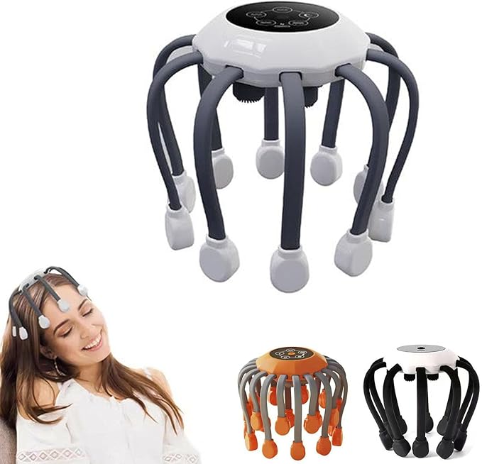 Head Massager, Electric Scalp Massager,Octopus Head Massagers Scalp,Electric Scalps Massagers with 10 Vibrating Points, 5 Modes and Smart Timing, Relieves Scalps Pressure RJSQAQE