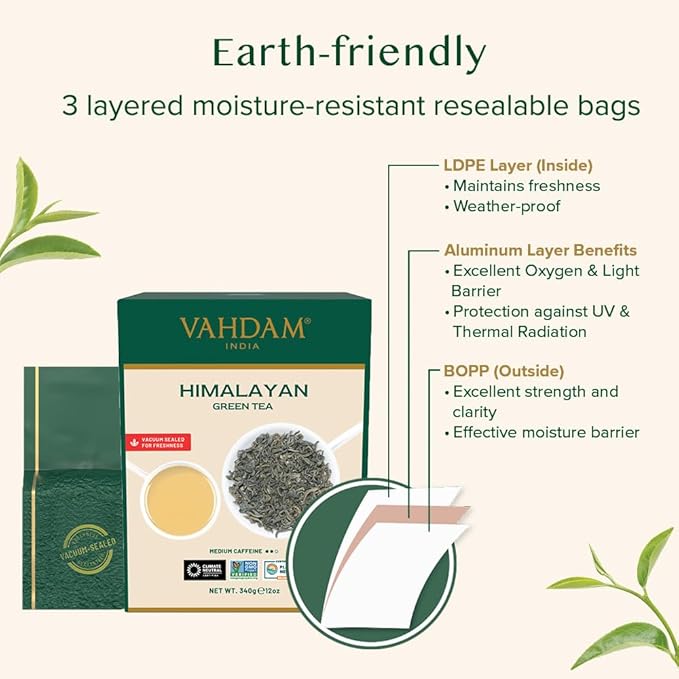 VAHDAM, Green Tea Leaves From Himalayas 170+ Cups (12oz) High Elevation Grown Green Tea Leaves From Himalayas | Pure Unblended Single Origin Green Loose Leaf Tea | Vacuum Sealed - Bloomnest