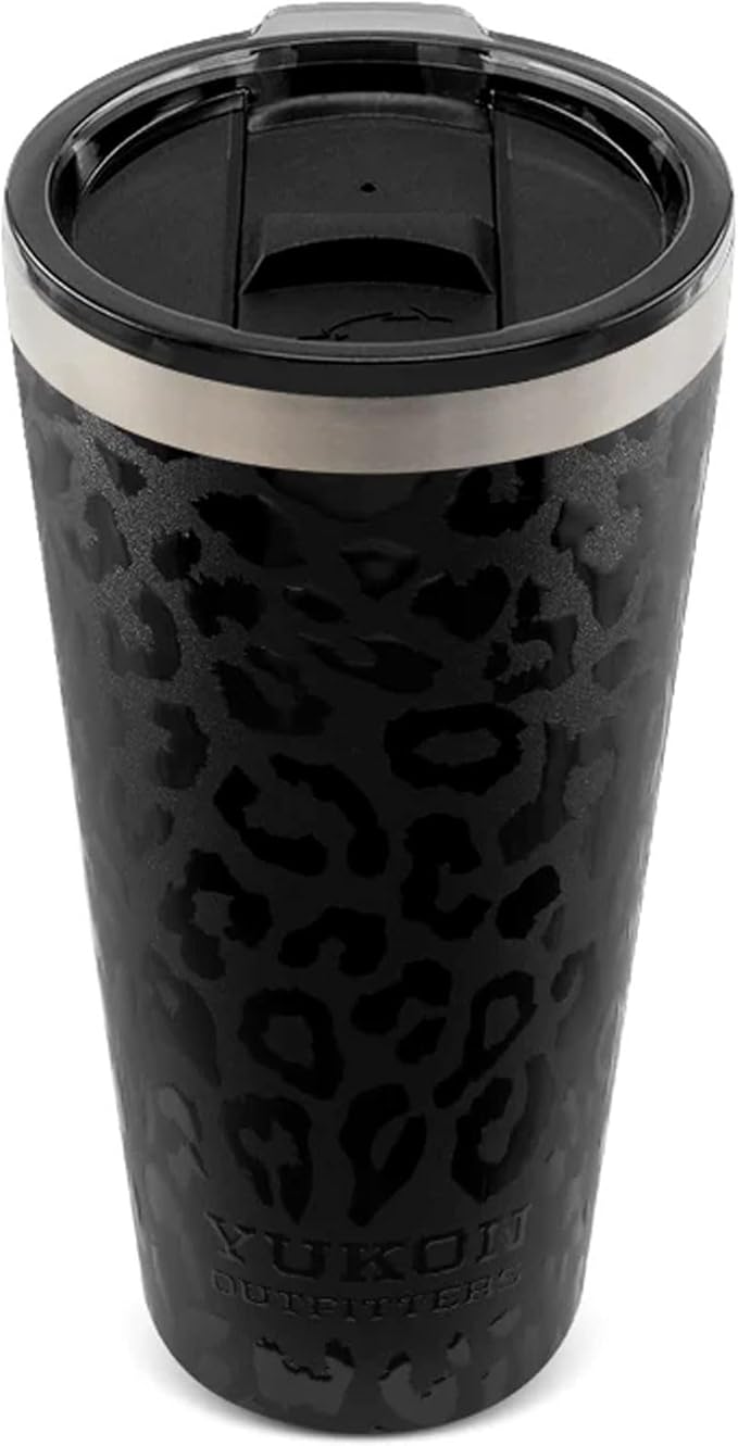 Yukon Outfitters 32oz Double Pint Double Wall Vacuum Insulated Stainless Steel Tumbler with Three Flow Lid | For Hot or Cold Beverage | Fits Most Cup Holders, UV Black Leopard - Bloomnest