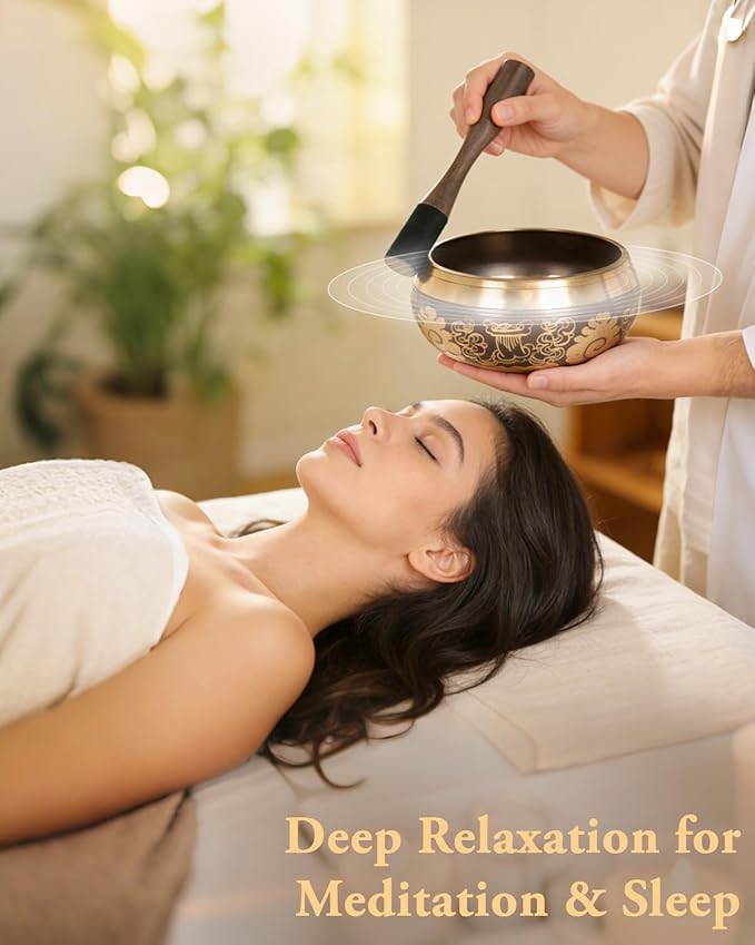 Tibetan Singing Bowls Set Authentic - Handmade in Nepal Sound Bowl for Yoga, Chakra, Meditation, Stress Relief Tool, Meditation Accessories and Unique Gifts for Women, Men RelaehihforEveryone