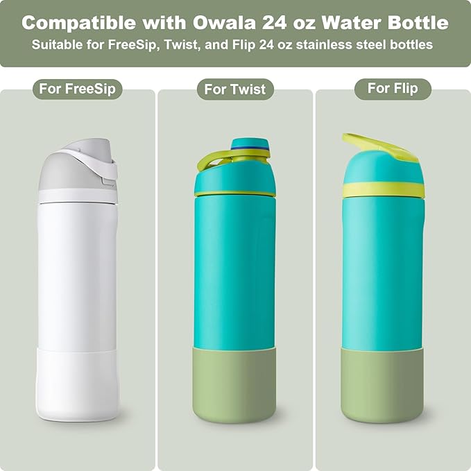 2PCS Silicone Water Bottle Boot for Owala 24oz 32oz 40oz, Anti-Slip Protective Sleeve Bottom Bumper Protector for FreeSip, Twist, and Flip Stainless Steel Water Bottles Alwenid