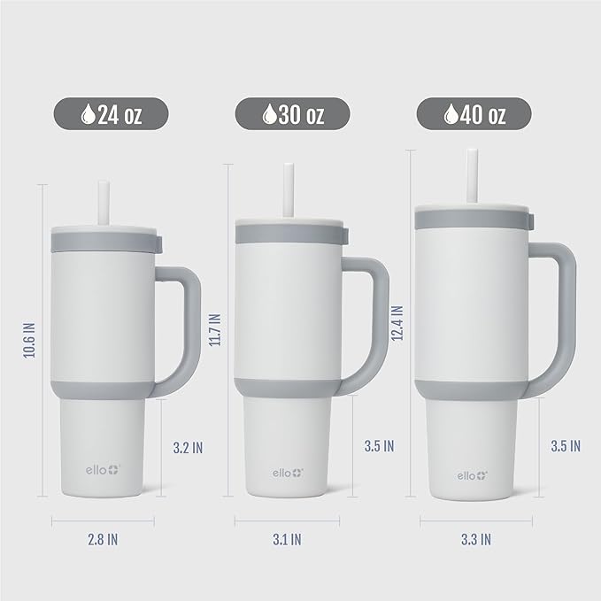 Ello Oasis 30 oz Tumbler with Handle & Retracting Straw | Reusable Insulated Stainless Steel Cup 100% Leakproof, Gifts for Teens Women Men | Keeps cold for 20 Hours, Cup Holder Friendly, Grayscale - Bloomnest