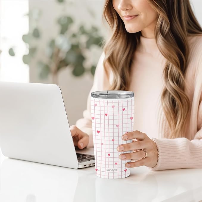 SANDJEST Heart Tumbler 20oz, Stainless Steel Travel Cup with Lid, Insulated Coffee Mug, Heart Gifts for Women Girls Friends Sisters on Birthday Christmas Valentine (Red) - Bloomnest