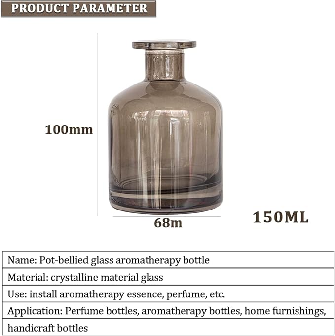 150ml 5oz Amber Glass Diffuser Bottles Aromatherapy Jar Decorative Bottles Vases Essential Oil Perfume Bottle Container for Home Office Wedding Decoration DIY Crafts