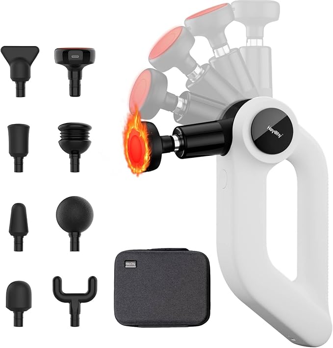 Deep Tissue Massage Gun with Heat, 12mm Amplitude Percussion Massager for Athletes & Muscle Relief, Professional Handheld Masssger Gun for Neck, Back, Shoulder, Leg, Gift for Men, White - Bloomnest