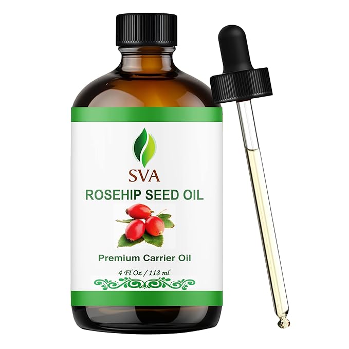 SVA Rosehip Seed Oil - 4 Fl Oz – 100% Natural & Cold Pressed - for Face, Skin Care, Hair Care, Scalp Massage & Body Massage – Carrier Oil with Dropper - Bloomnest